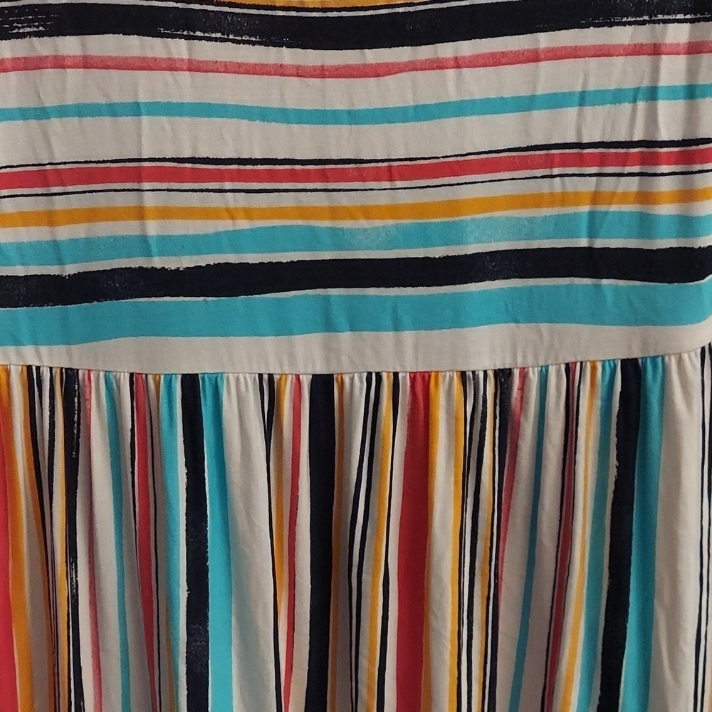 LANE BRYANT Short Sleeve Multicolor Striped Tiered Maxi Dress - Picture 6 of 13